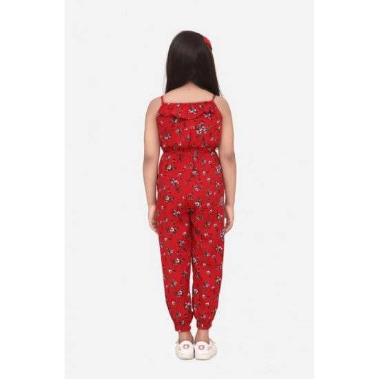Generic Girl's Rayon Floral Sleeveless Jumpsuit (Red) Generic Girl's Rayon Floral Sleeveless Jumpsuit (Red)
