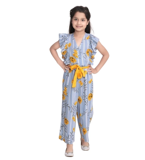 Generic Girl's Rayon Floral Flutter Jumpsuit (Blue-Yellow) Generic Girl's Rayon Floral Flutter Jumpsuit (Blue-Yellow)