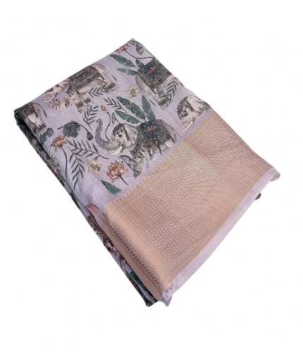Generic Women's Cotton Silk Printed Saree With Unstitched Blouse 5.5Mtr (Grey)