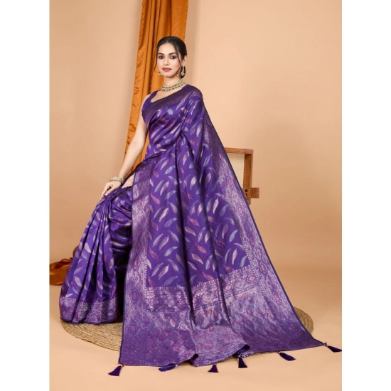 Generic Women's Soft Silk Jacquard Saree With Unstitched Blouse 5.5Mtr (Purple)