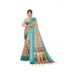 Generic Women's Cotton Silk  Printed Saree With Unstitched Blouse 5.5Mtr (Sky Blue)
