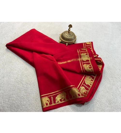 Generic Women's Crepe Chit Pallu Solid Saree With Unstitched Blouse 5.5Mtr (Red) Generic Women's Crepe Chit Pallu Solid Saree With Unstitched Blouse 5.5Mtr (Red)