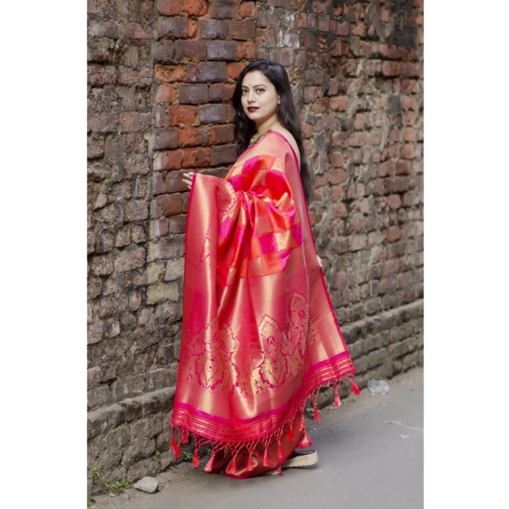 Generic Women's Soft Litchi Silk Jacquard Work Saree With Unstitched Blouse 5.5Mtr (Red) Generic Women's Soft Litchi Silk Jacquard Work Saree With Unstitched Blouse 5.5Mtr (Red)