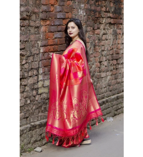 Generic Women's Soft Litchi Silk Jacquard Work Saree With Unstitched Blouse 5.5Mtr (Red) Generic Women's Soft Litchi Silk Jacquard Work Saree With Unstitched Blouse 5.5Mtr (Red)