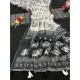 Generic Women's Linen Cotton Printed Saree With Unstitched Blouse 5.5Mtr (Black)