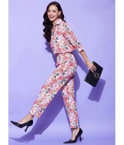 Generic Women's Polyester Floral 3-4th Sleeve Co-Ord Set (Multicolor)