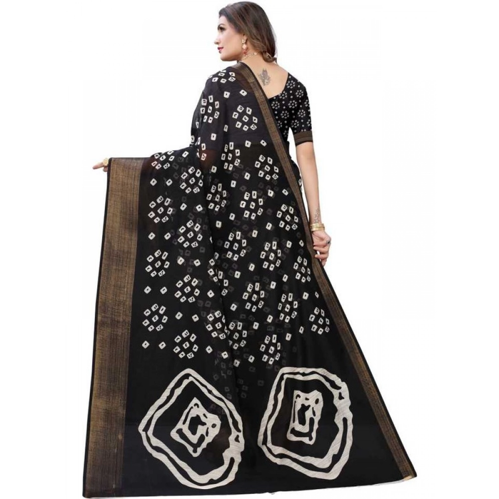 Generic Women's Cotton Silk Bandhni Saree With Unstitched Blouse 5.5Mtr (Black) Generic Women's Cotton Silk Bandhni Saree With Unstitched Blouse 5.5Mtr (Black)