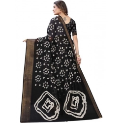 Generic Women's Cotton Silk Bandhni Saree With Unstitched Blouse 5.5Mtr (Black)