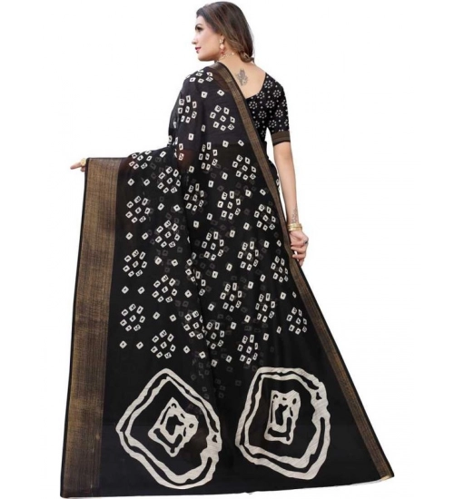 Generic Women's Cotton Silk Bandhni Saree With Unstitched Blouse 5.5Mtr (Black)