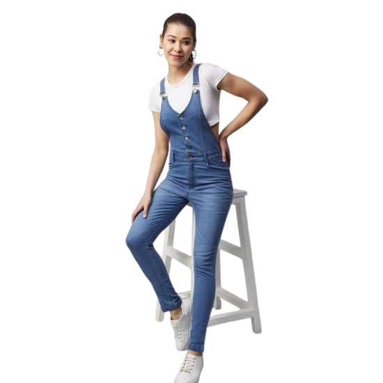 Generic Women's Denim Lycra Solid Buttoned Dungaree (Ice Blue) Generic Women's Denim Lycra Solid Buttoned Dungaree (Ice Blue)