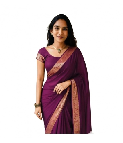 Generic Women's Vichitra Silk Printed Saree With Unstitched Blouse 5.5Mtr (Wine)