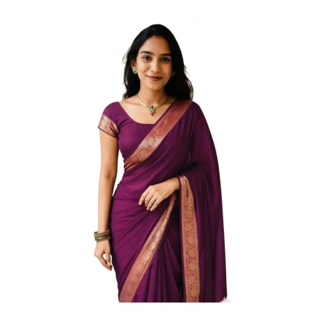 Generic Women's Vichitra Silk Printed Saree With Unstitched Blouse 5.5Mtr (Wine)