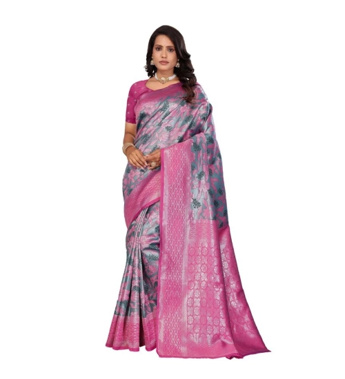 Generic Women's Banarasi Silk Jaquard Woven Saree With Unstitched Blouse 5.5Mtr (Pink)