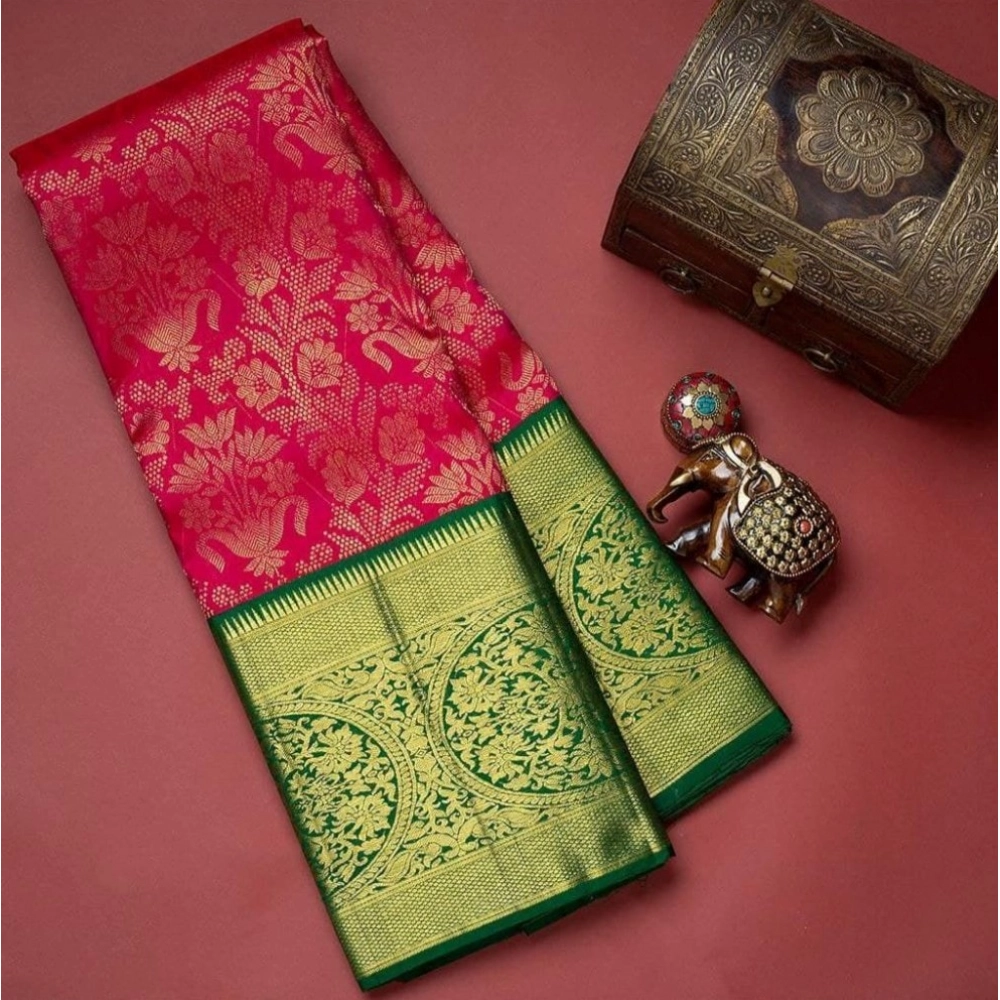 Generic Women's Soft Litchi Silk Jacquard Work Saree With Unstitched Blouse 5.5Mtr (Red) Generic Women's Soft Litchi Silk Jacquard Work Saree With Unstitched Blouse 5.5Mtr (Red)