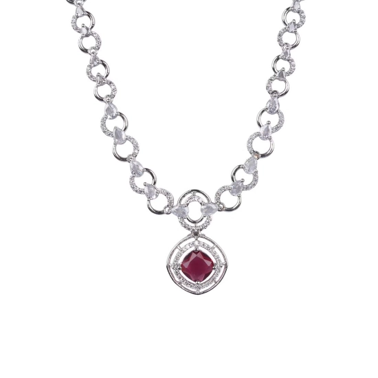 Generic Women's Brass Silver Plated Necklace set (Red) Generic Women's Brass Silver Plated Necklace set (Red)