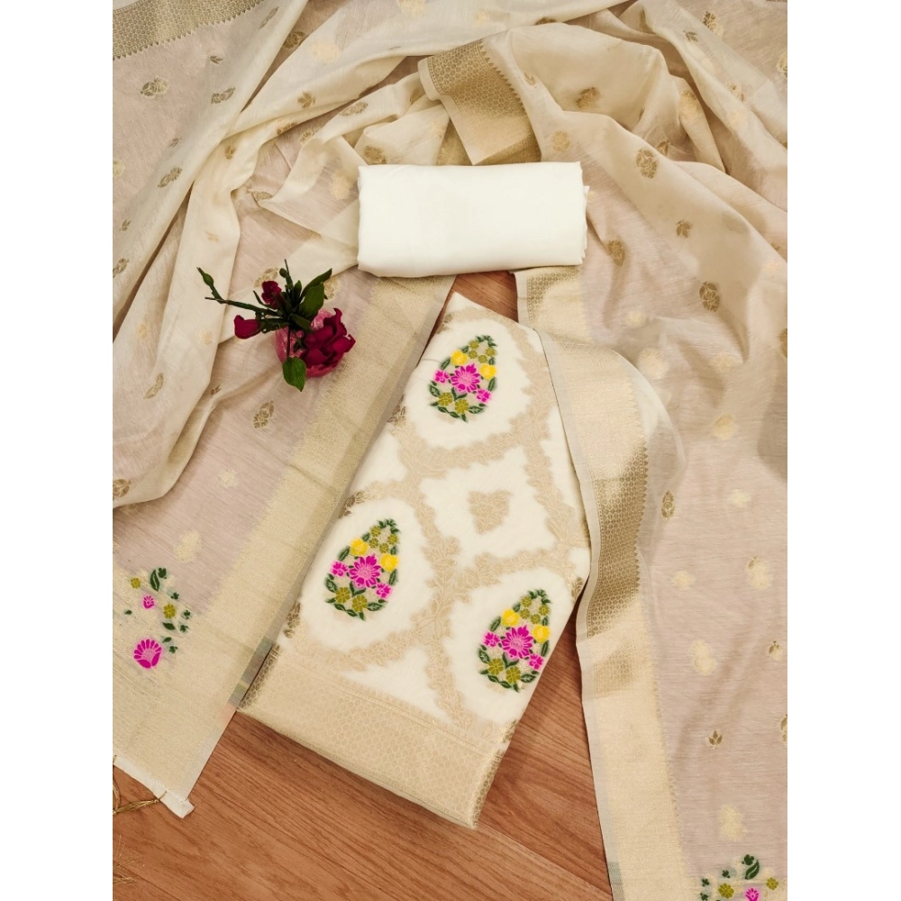 Generic Women's Banarasi Silk Printed Unstitched Salwar Suit Material With Dupatta (White, 3Mtrs) Generic Women's Banarasi Silk Printed Unstitched Salwar Suit Material With Dupatta (White, 3Mtrs)