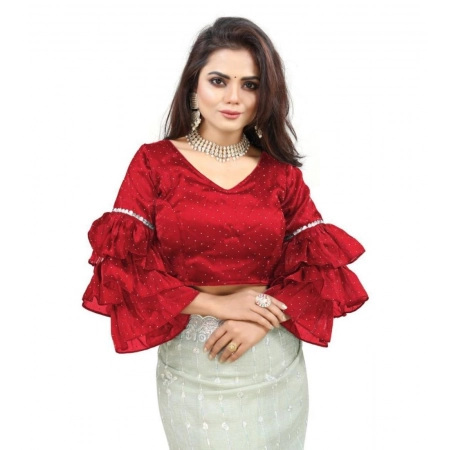 Generic Women's Organza Solid V Neck Layered Ruffle Sleeve Readymade Blouse (Red Free Size , up to 38–40 Bust)-PID65858 Generic Women's Organza Solid V Neck Layered Ruffle Sleeve Readymade Blouse (Red Free Size , up to 38–40 Bust)-PID65858