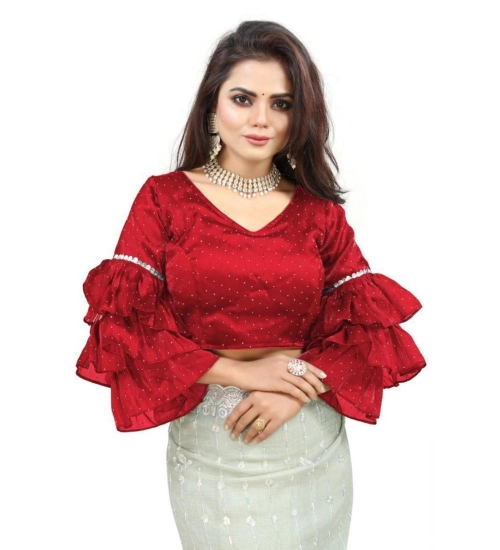 Generic Women's Organza Solid V Neck Layered Ruffle Sleeve Readymade Blouse (Red Free Size , up to 38–40 Bust)-PID65858 Generic Women's Organza Solid V Neck Layered Ruffle Sleeve Readymade Blouse (Red Free Size , up to 38–40 Bust)-PID65858