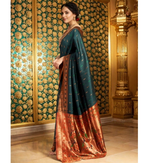 Generic Women's Silk Blend Zari Woven Saree With Unstitched Blouse 5.5Mtr (Green)