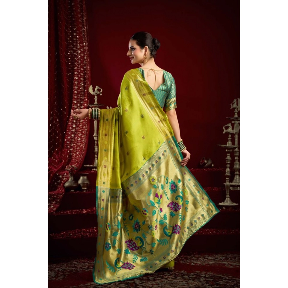 Generic Women's Silk Blend Woven Saree With Unstitched Blouse 5.5 Mtr (Light_Green)