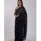 Generic Women's Linen Printed Saree With Unstitched Blouse 5.5Mtr (Black)