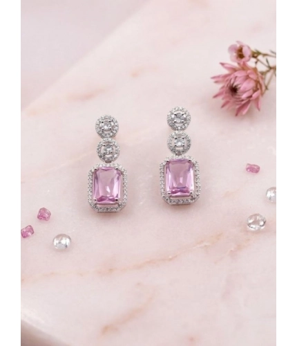 Generic Women's Brass Silver Plated Drop Earrings (Pink)