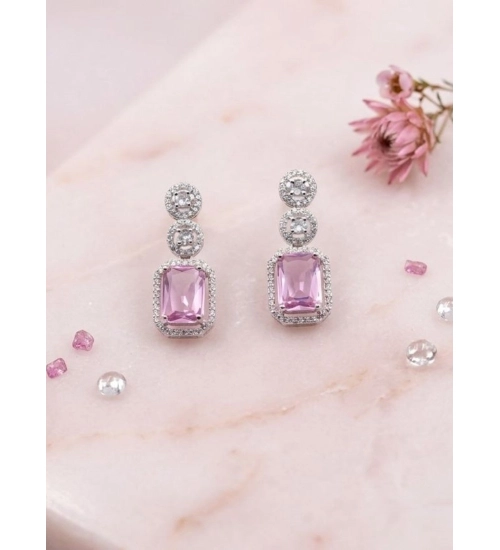 Generic Women's Brass Silver Plated Drop Earrings (Pink)
