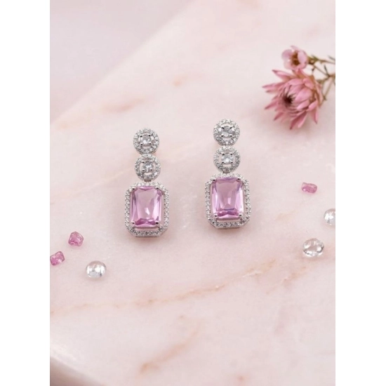 Generic Women's Brass Silver Plated Drop Earrings (Pink) Generic Women's Brass Silver Plated Drop Earrings (Pink)