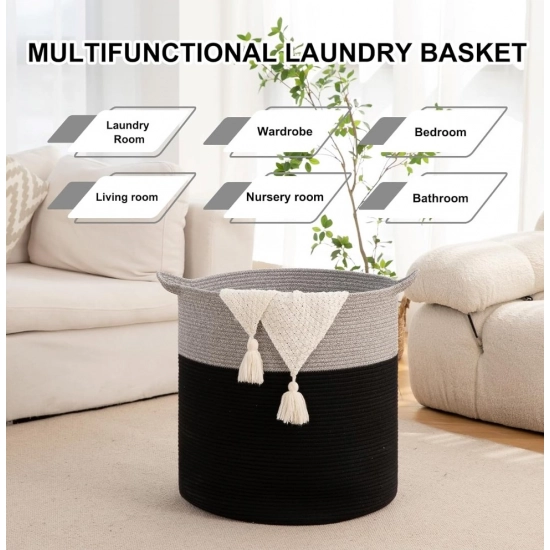 Generic Cotton 12x14 Inch-1 Pcs Storage Basket For Clothes With Out Lid (Gray-Black) Generic Cotton 12x14 Inch-1 Pcs Storage Basket For Clothes With Out Lid (Gray-Black)