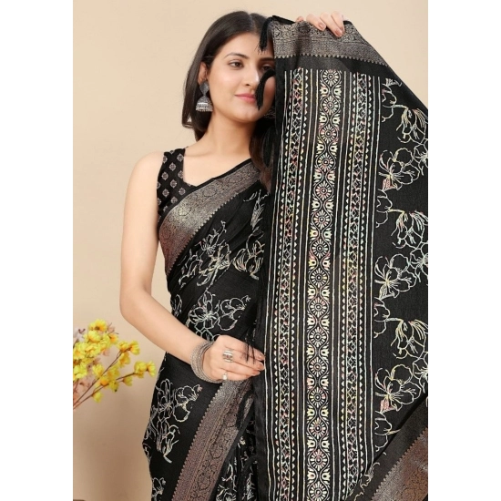 Generic Women's Cotton Silk Floral Printed Saree With Unstitched Blouse 5.5Mtr (Black) Generic Women's Cotton Silk Floral Printed Saree With Unstitched Blouse 5.5Mtr (Black)