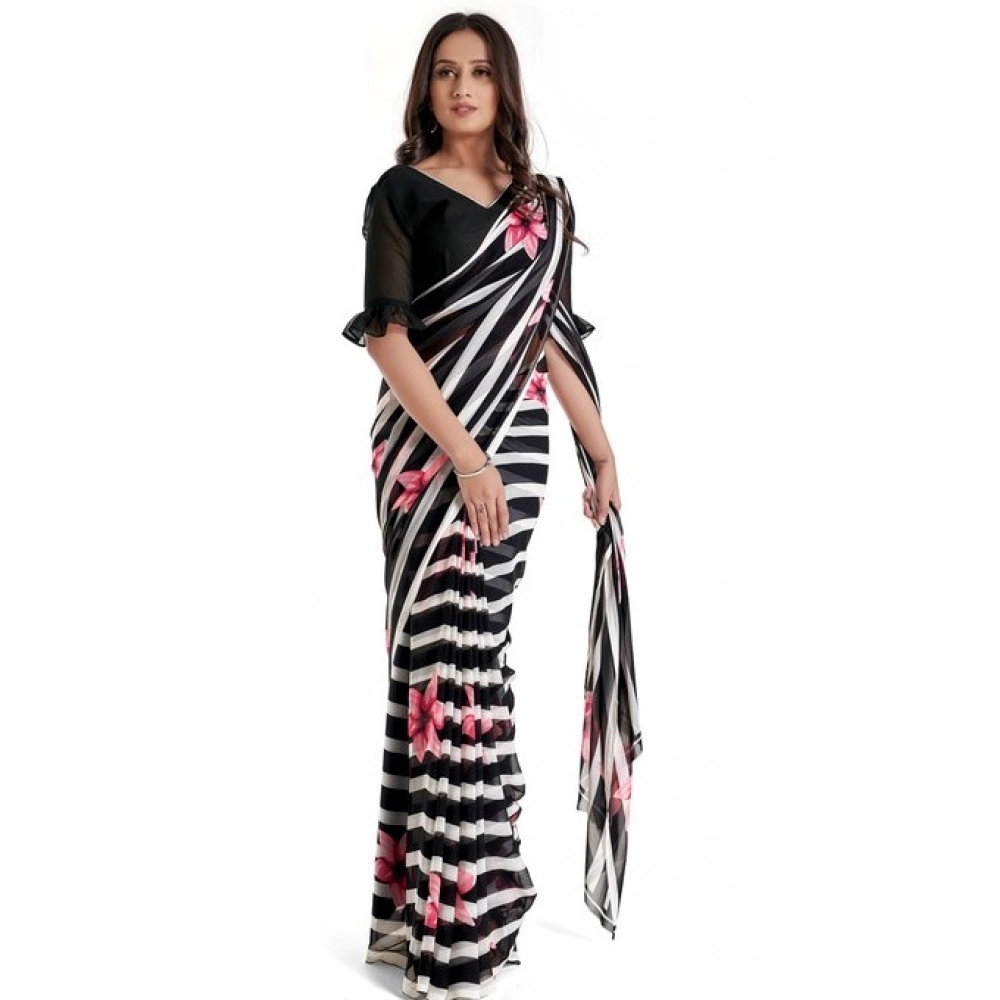 Generic Women's Georgette Printed Saree With Unstitched Blouse 5.5Mtr (Pink)