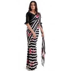 Generic Women's Georgette Printed Saree With Unstitched Blouse 5.5Mtr (Pink)