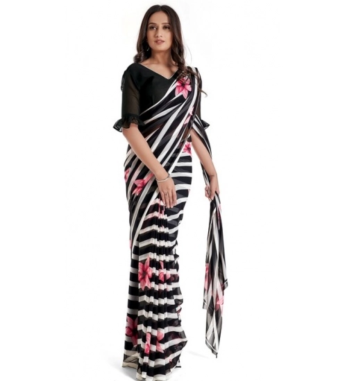 Generic Women's Georgette Printed Saree With Unstitched Blouse 5.5Mtr (Pink)