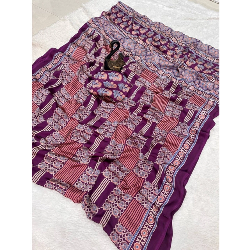 Generic Women's Gajji Soft Silk Printed Saree With Unstitched Blouse 5.5Mtr (Purple) Generic Women's Gajji Soft Silk Printed Saree With Unstitched Blouse 5.5Mtr (Purple)