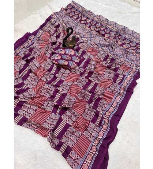 Generic Women's Gajji Soft Silk Printed Saree With Unstitched Blouse 5.5Mtr (Purple) Generic Women's Gajji Soft Silk Printed Saree With Unstitched Blouse 5.5Mtr (Purple)