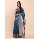Generic Women's Banarasi Silk Printed Saree With Unstitched Blouse 5.5Mtr (Teal Blue)