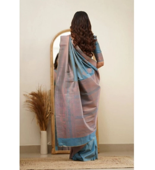 Generic Women's Soft Litchi Silk Jacquard Work Saree With Unstitched Blouse 5.5Mtr (Gray)
