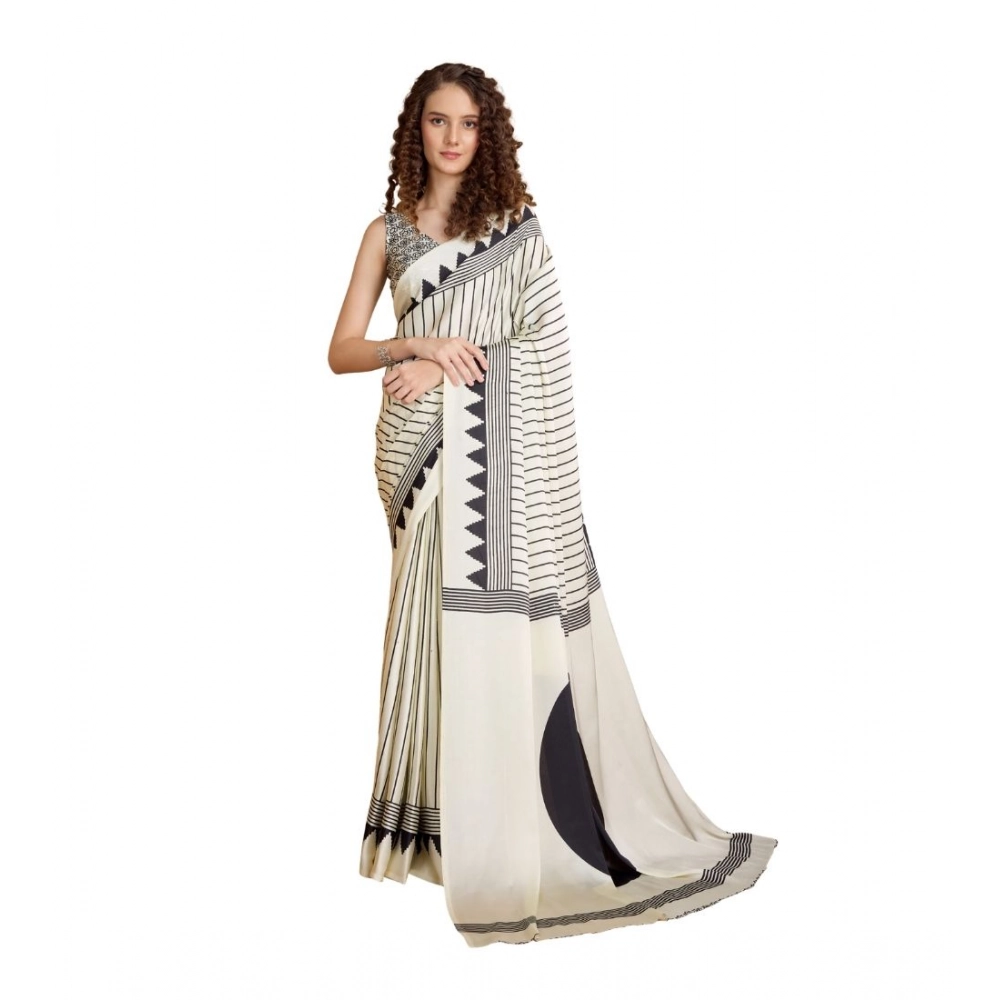 Generic Women's Satin Crepe Printed Saree With Unstitched Blouse 5.5Mtr (White) Generic Women's Satin Crepe Printed Saree With Unstitched Blouse 5.5Mtr (White)