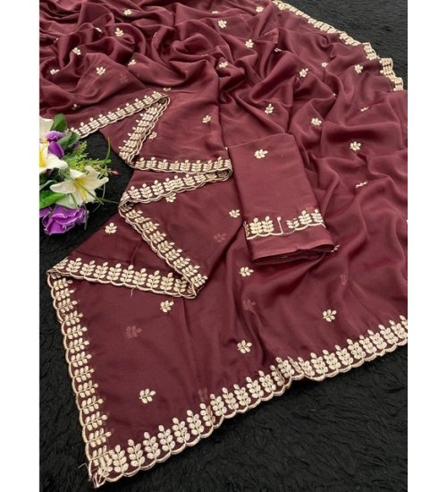 Generic Women's Georgette Embroidered Saree With Unstitched Blouse 5.5Mtr (Maroon) Generic Women's Georgette Embroidered Saree With Unstitched Blouse 5.5Mtr (Maroon)