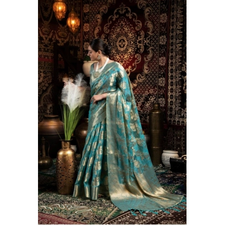 Generic Women's Organza Woven Saree With Unstitched Blouse 5.5Mtr (Light_Blue)