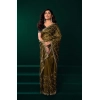 Generic Women's Net Sequence Saree With Unstitched Blouse 5.5Mtr (Mahendi)