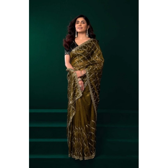 Generic Women's Net Sequence Saree With Unstitched Blouse 5.5Mtr (Mahendi) Generic Women's Net Sequence Saree With Unstitched Blouse 5.5Mtr (Mahendi)