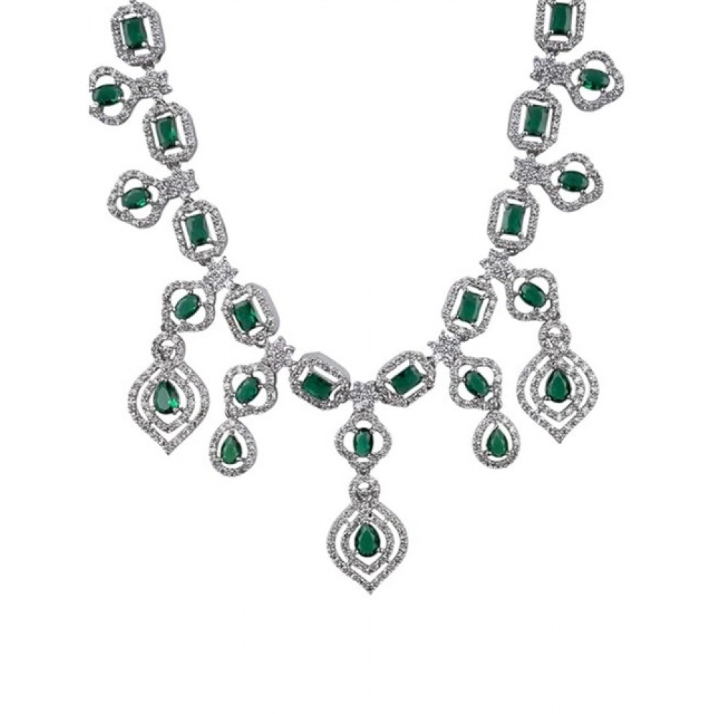 Generic Women's Brass Silver Plated Necklace set (Green) Generic Women's Brass Silver Plated Necklace set (Green)