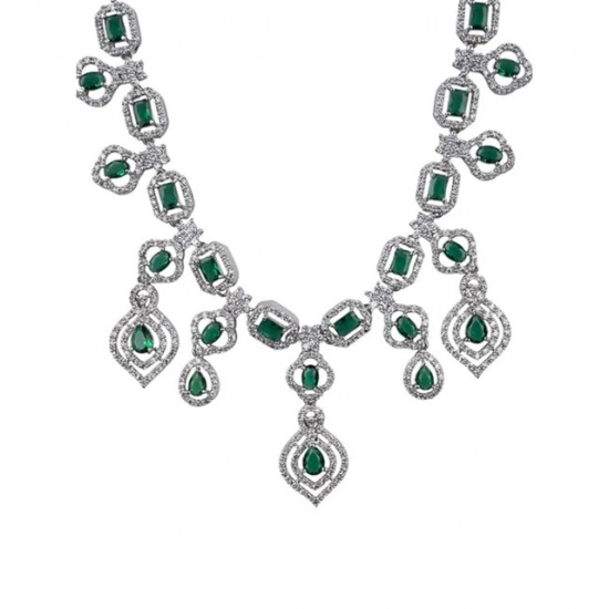 Generic Women's Brass Silver Plated Necklace set (Green) Generic Women's Brass Silver Plated Necklace set (Green)