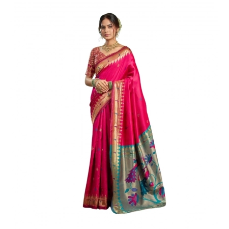Generic Women's Silk Blend Woven Saree With Unstitched Blouse 5.5 Mtr (Pink)