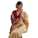 Generic Women's Silk_Blend Ethnic Ikat Pattern Saree With Unstitched Blouse 5.5Mtr (Cream)