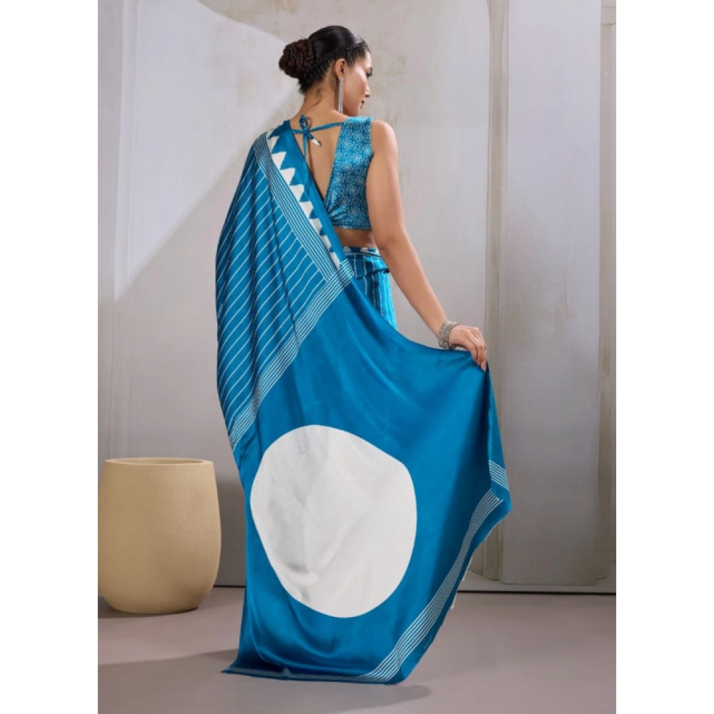 Generic Women's Satin Crepe Printed Saree With Unstitched Blouse 5.5Mtr (Rama Blue) Generic Women's Satin Crepe Printed Saree With Unstitched Blouse 5.5Mtr (Rama Blue)