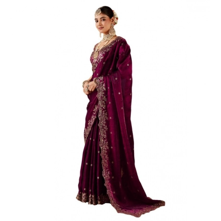 Generic Women's Silk Embroidered Saree With Unstitched Blouse 5.5Mtr (Wine) Generic Women's Silk Embroidered Saree With Unstitched Blouse 5.5Mtr (Wine)