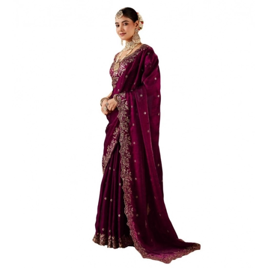 Generic Women's Silk Embroidered Saree With Unstitched Blouse 5.5Mtr (Wine) Generic Women's Silk Embroidered Saree With Unstitched Blouse 5.5Mtr (Wine)