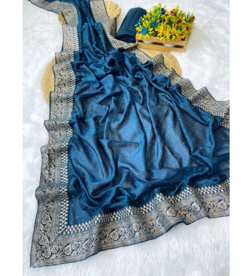 Generic Women's Silk Embroidred Saree With Unstitched Blouse 5.5Mtr (Light Green)